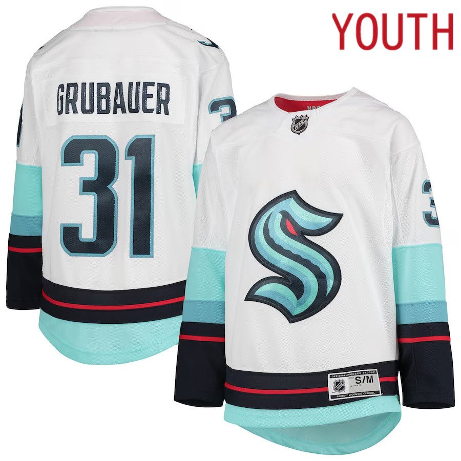 Youth Seattle Kraken #31 Philipp Grubauer White Away Premier Player NHL Jersey->youth nhl jersey->Youth Jersey